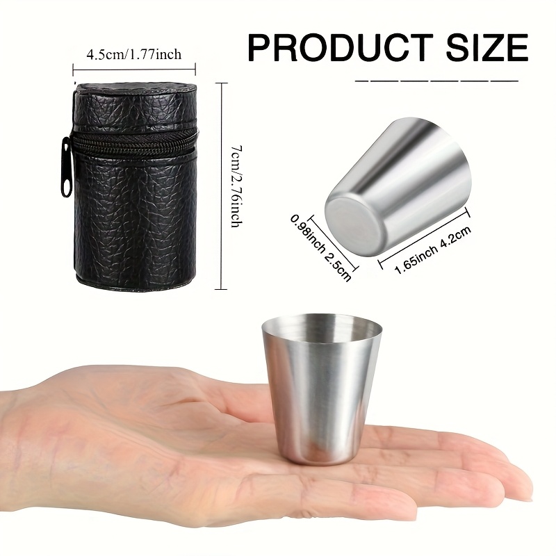 Image of Set Of 4/6 Outdoor Stainless Steel Cups, Ideal For Travel, Designed For Whisky And Wine, With A Portable Case, In 30ml And 70ml Sizes