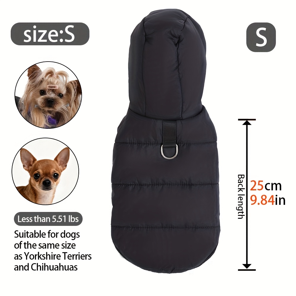 E-shop Winddichte Haustierjacke mit Kapuze, Druckknopf-Design Leinenöse, verdickte Hundejacke für Herbst Winter, geeignet für kleine bis mittelgroße