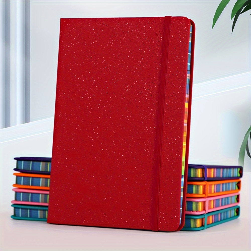 

A Dazzling Faux Leather Rainbow Edge Design Notepad, Stylish Colorful Journal, Horizontal Line Writing Page Makes You Write Without Worry.