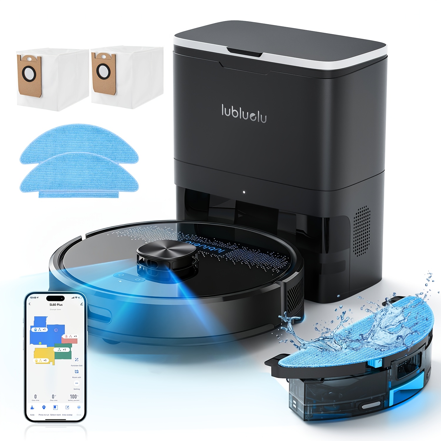 TEMU Lubluelu MAX+ Robot Aspirapolvere Autovuoto con Aspirazione Regolabile da 5500Pa, Smaltimento della per 90 , Aspirazione, Spazzamento e Lavaggio