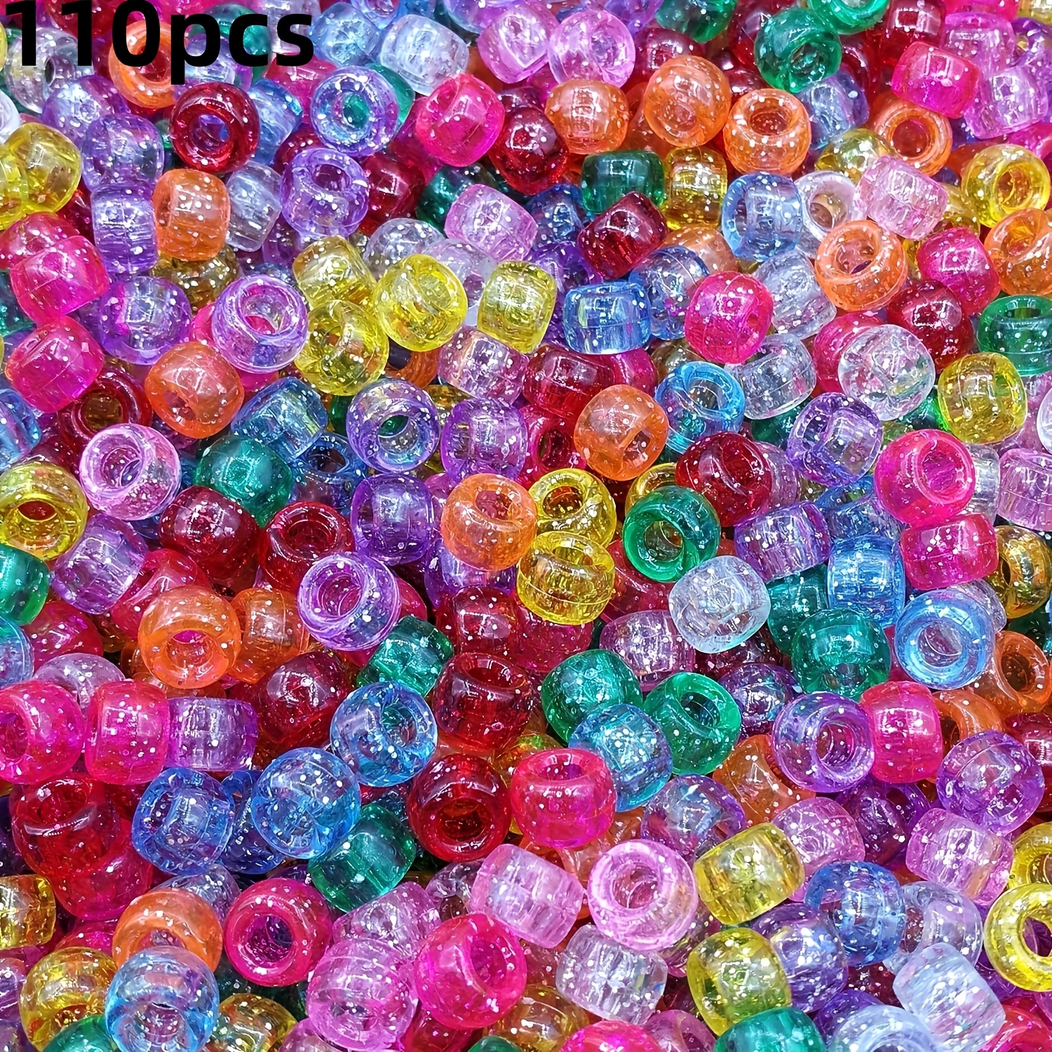 TEMU 110 pz Perline Pony in Plastica da 6x9mm Adatte per Artigianato Fai da Te, Creazione di Gioielli, Perline per Capelli, - Multicolore Adatte per