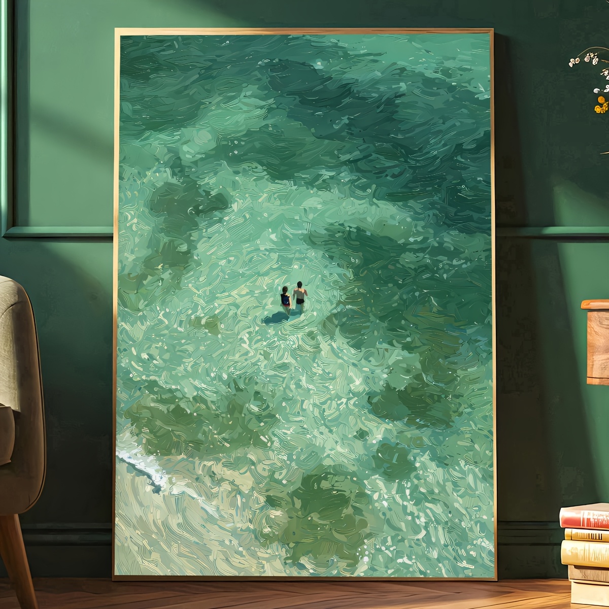 TEMU 2d Flat, 1pc Modern Minimalist Green Abstract Wall Art Poster - Frameless Canvas Painting Suitable For Living Room, Bedroom, Kitchen Decor,