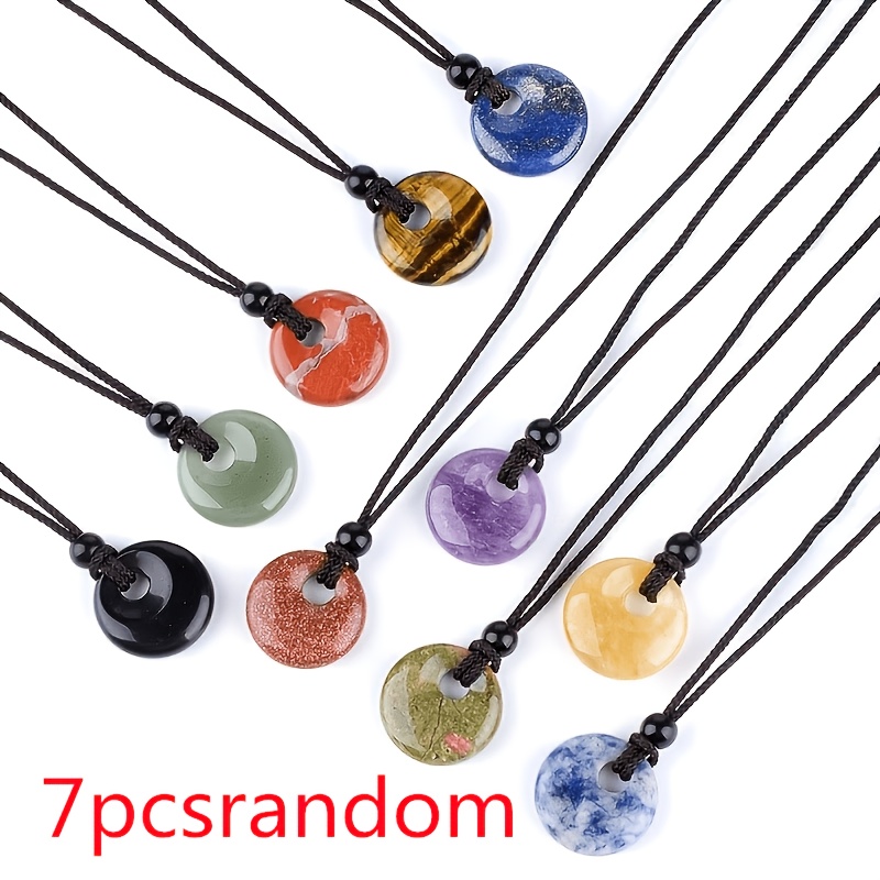 TEMU 7pcs Natural Crystal Safety Lock Pendant Necklace: 16-style Safety Lock Chakra Set, Valentine's Day Gift Suitable For Various Occasions,