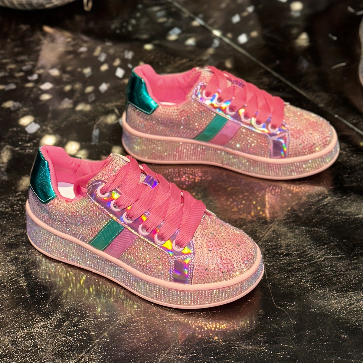 scarpe ginnastica rosa glitter e turchesi Temu Italy