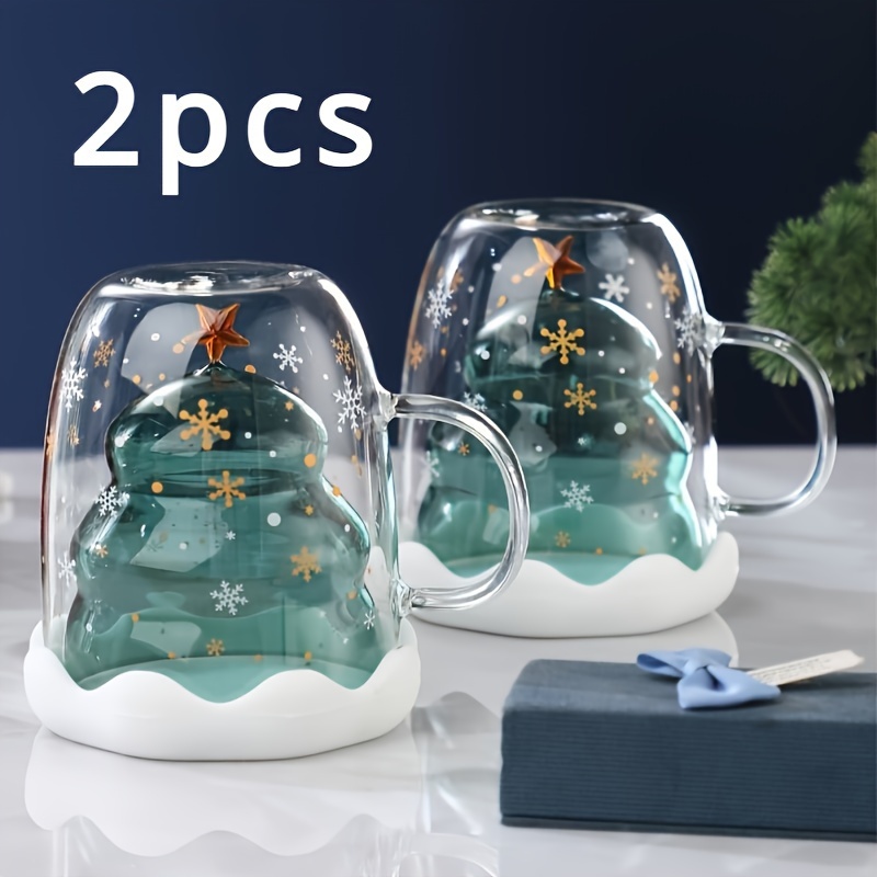 

2024 Christmas Mug Set: 2 Pieces Of 300ml/10.15oz Double Layer Glass Mugs With , Hand Wash Only, Christmas Gifts Or Family Use