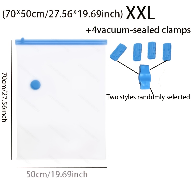 TEMU 5pcs Set, Oversized Vacuum Storage Bag, Dimensions: 27.56 Inches (vacuum Bag) And 4 Vacuum Sealing Clips. Front Bag Design, Sealed Compression,