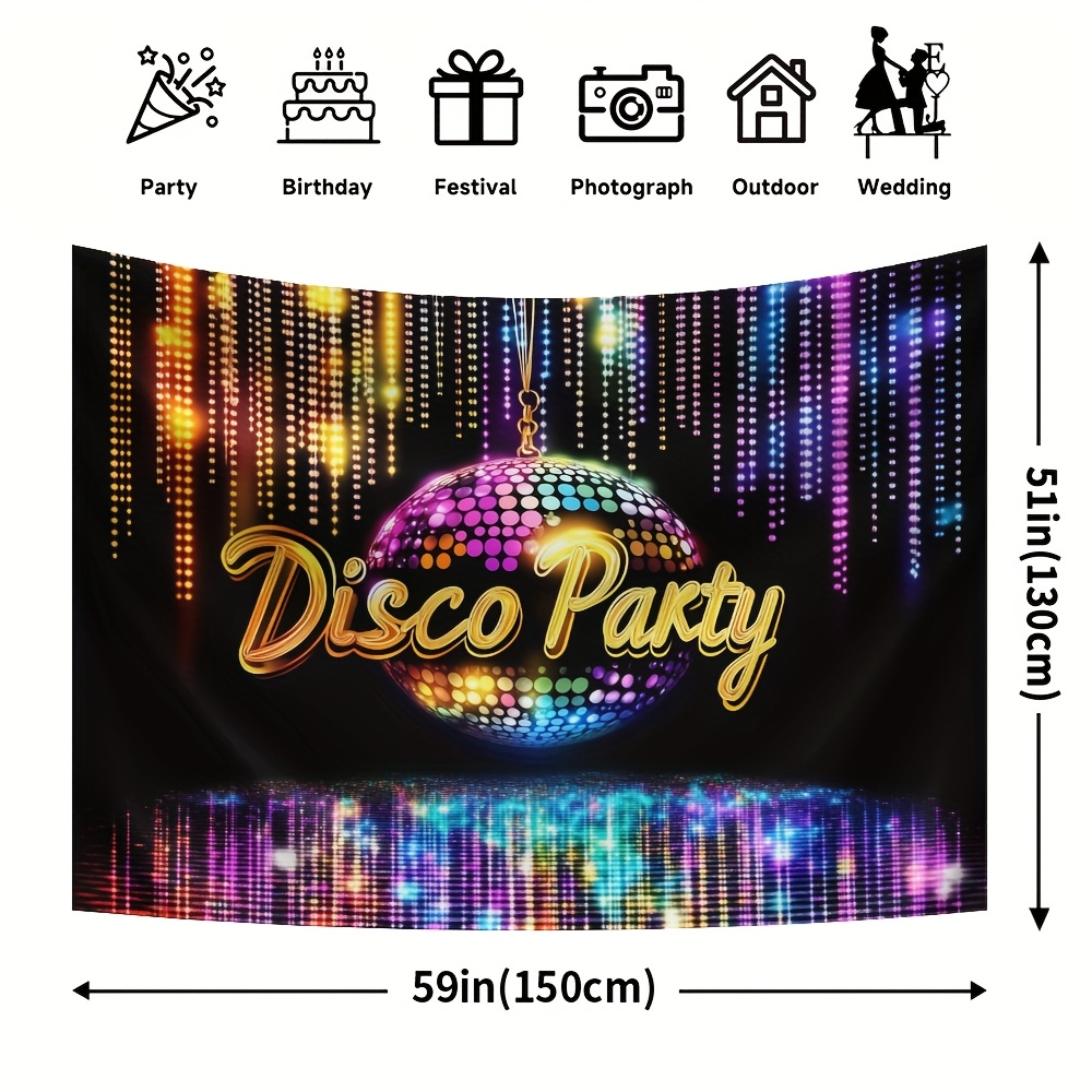 TEMU 1pc, Oversized Party Supplies Vintage Disco Party Wall Decor Polyester Fabric, No Electricity Needed, With Holes For Parties, Photo Shoots, Live