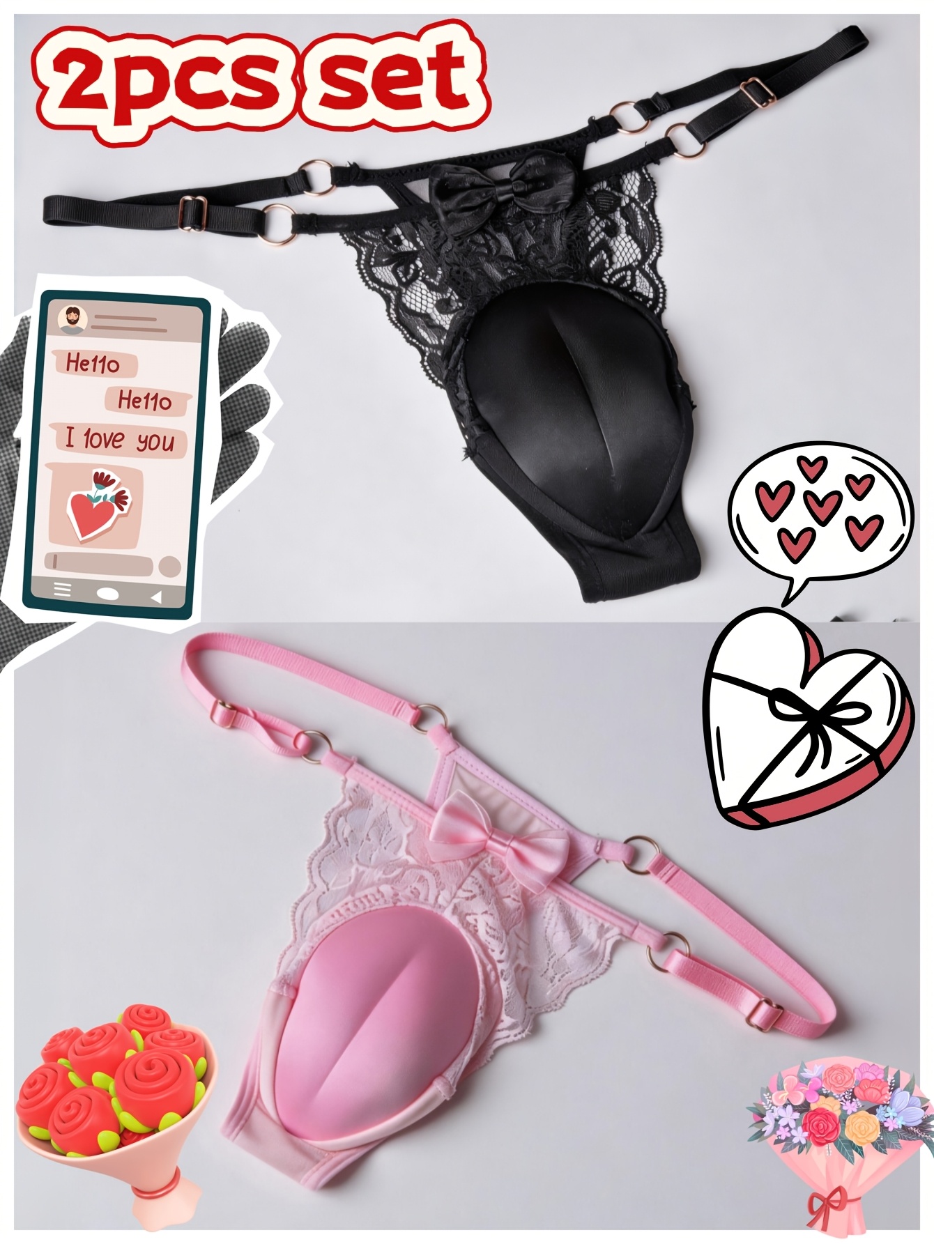 2pcsmens transparent lace mesh thong with 3d padding adjustable strap g string for crossdressers soft and lightweight lingerie for     suitable for  