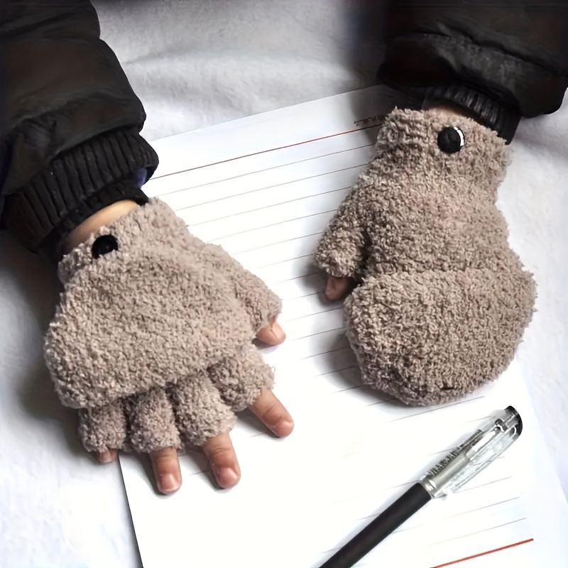 Image of 1 Pair Of 's Winter Warm Gloves For Boys And Girls, Thickened Half-finger Gloves