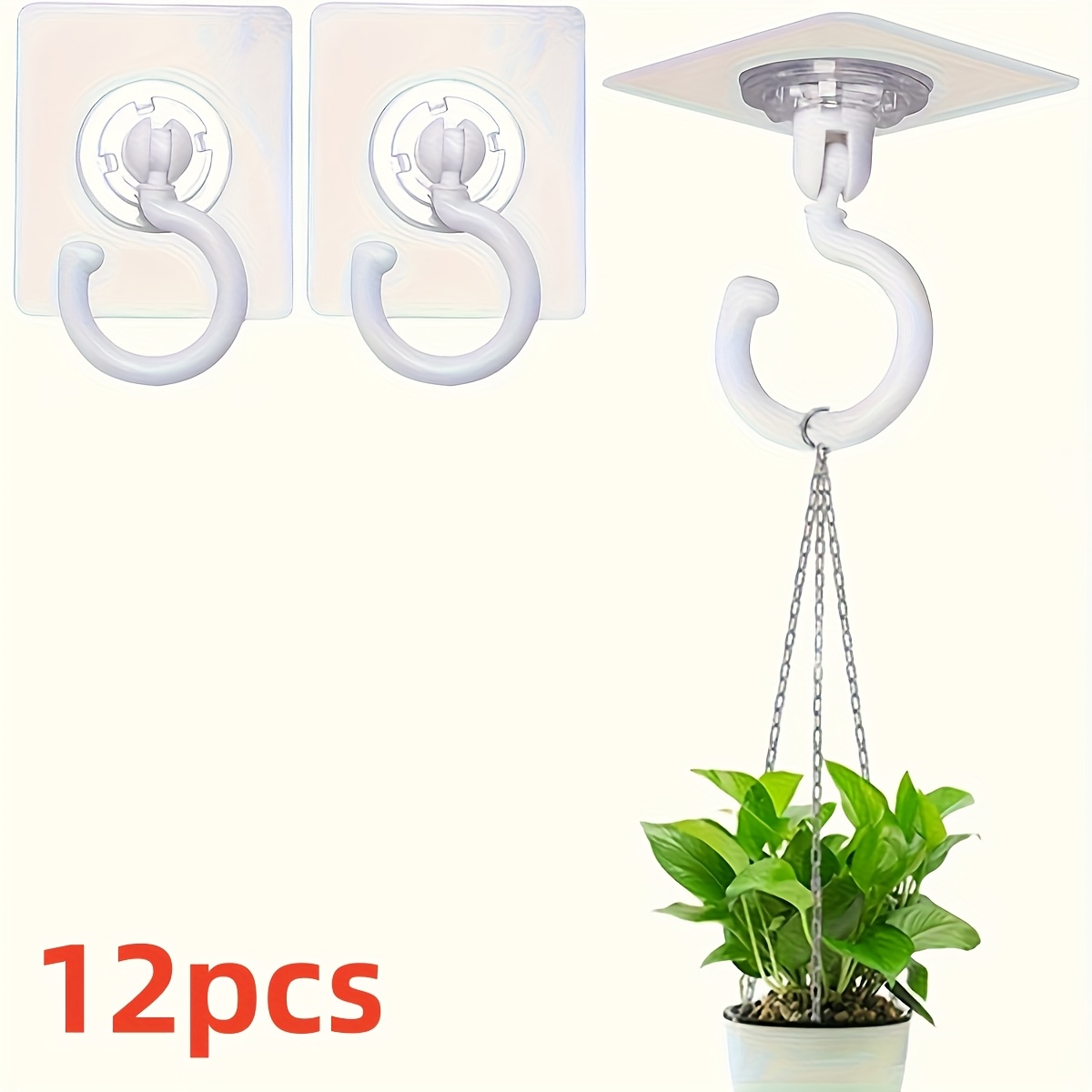 E-shop 12 Stück Hochleistungs-Klebehaken – Bohrfreie Deckenhaken mit 360° Drehfunktion, 5LB Tragkraft pro Haken – Schadensfreie Montage für Pflanzen,