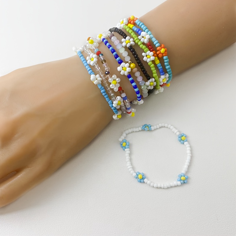 Boho Style Women's Beaded Flower Bracelet for Spring/Summer