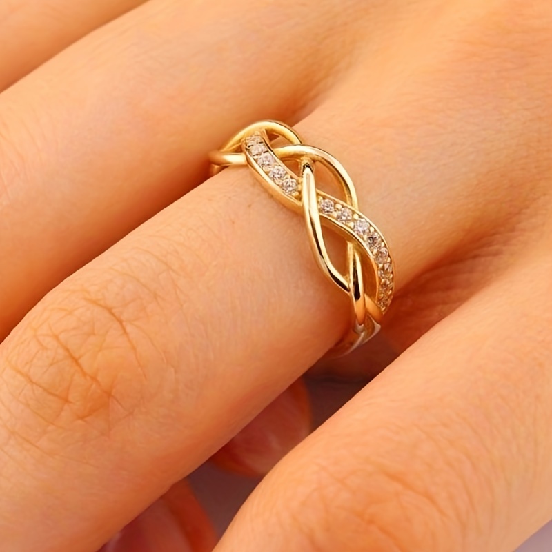 CZ Golden Tone Knot Ring Wide Band for Everyday & Party