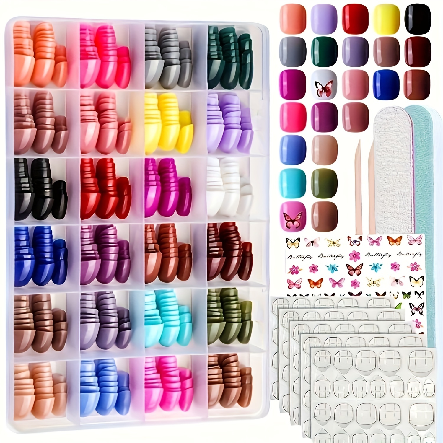 

576pcs Round Press On Fake Nails, 24 Colors Press On Nails, 12 Sizes Short Press On Nails Set With Jelly Glue, Nail File And Nail Stickers For Women