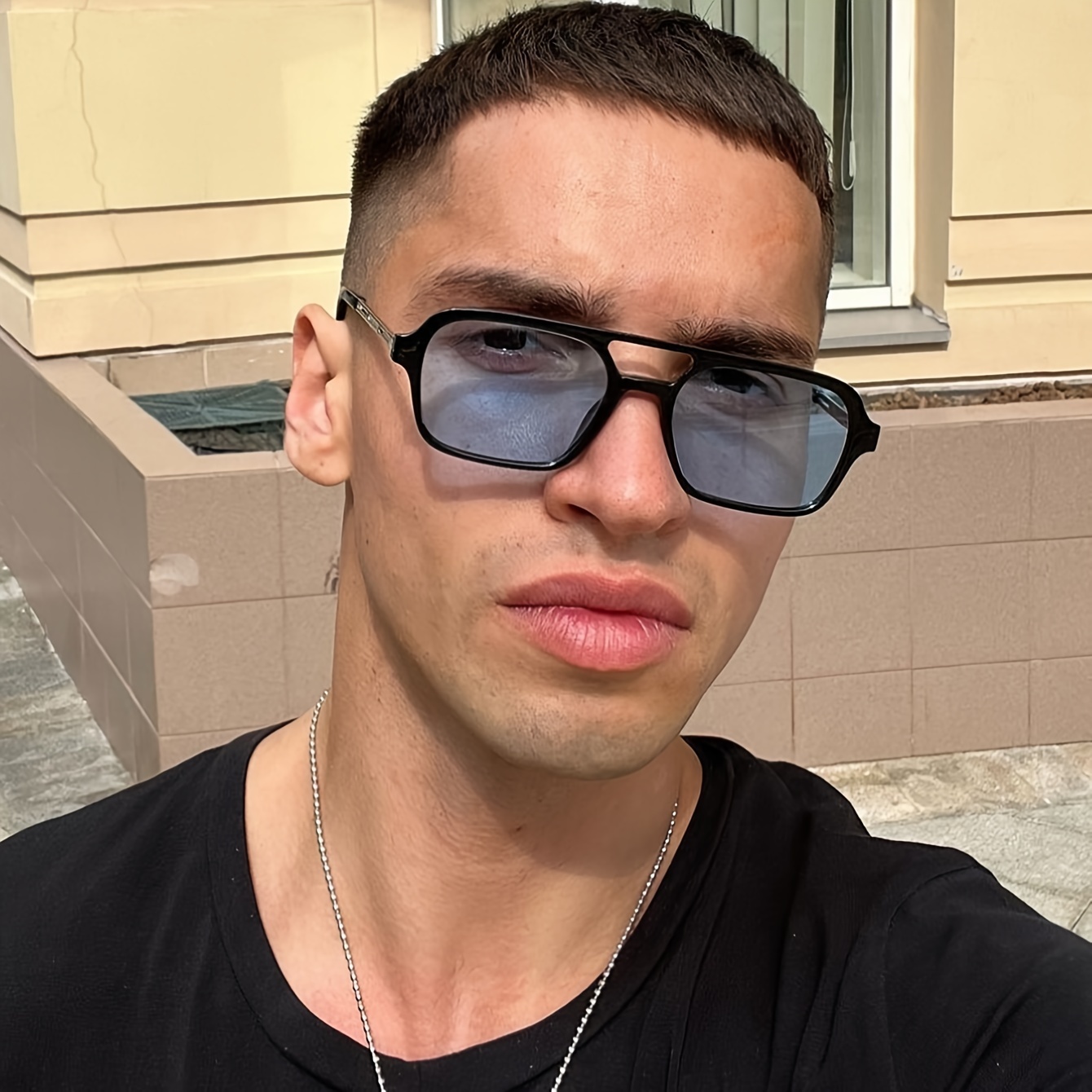 a pair of mens square double beam flat top stylish glasses