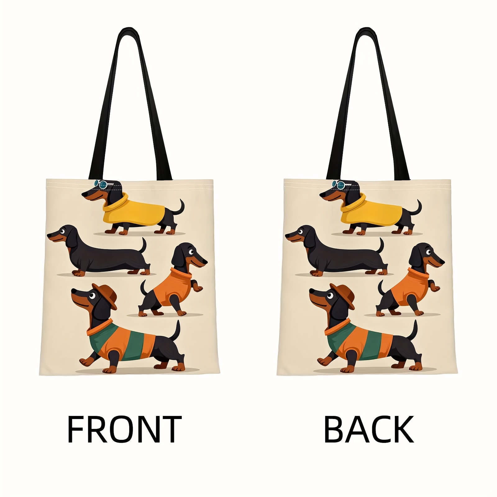 Image of Dachshunds - Cute Outfits - Poses Multi Functional Print Tote Bag Gifts For Cute Shoulder Bag Suitable Outdoor Out And Shopping Gatherings Holiday Events