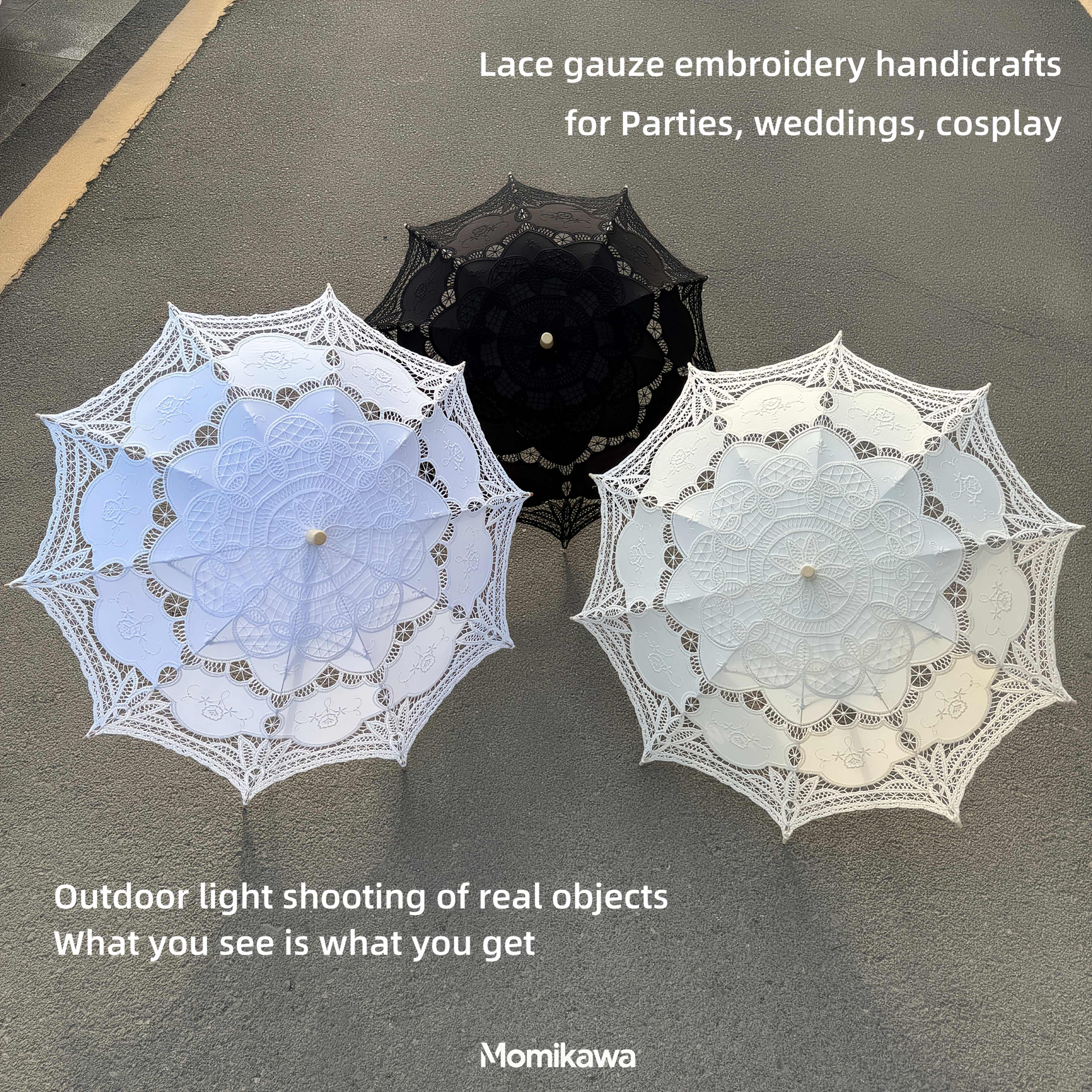 Parapluie De Mariée En Dentelle Blanche Brodé à La Main - Grand (53cm) Ou Petit (28cm) - Accessoire Photo, Décoration