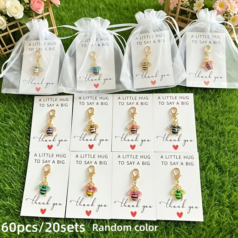 60pcs Random Color Cute Bee Enamel Keychain Set