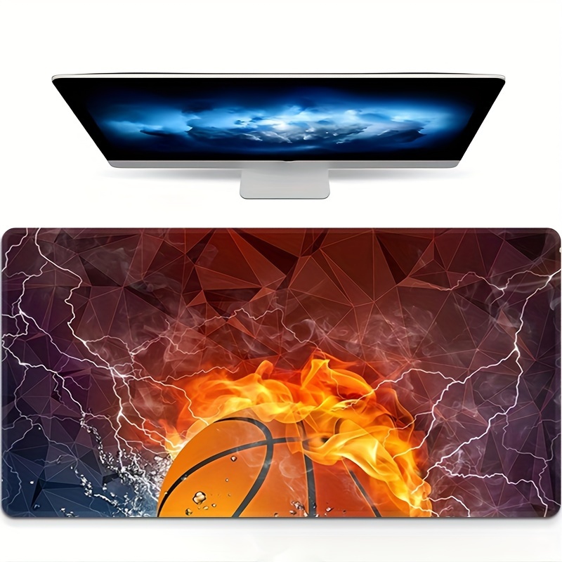 

Rubber Gaming Mouse Pad With Fiery Basketball Design, Extended Oblong Desk Mat, Water-resistant And Non-slip For Work, Gaming, Office, And Home Use