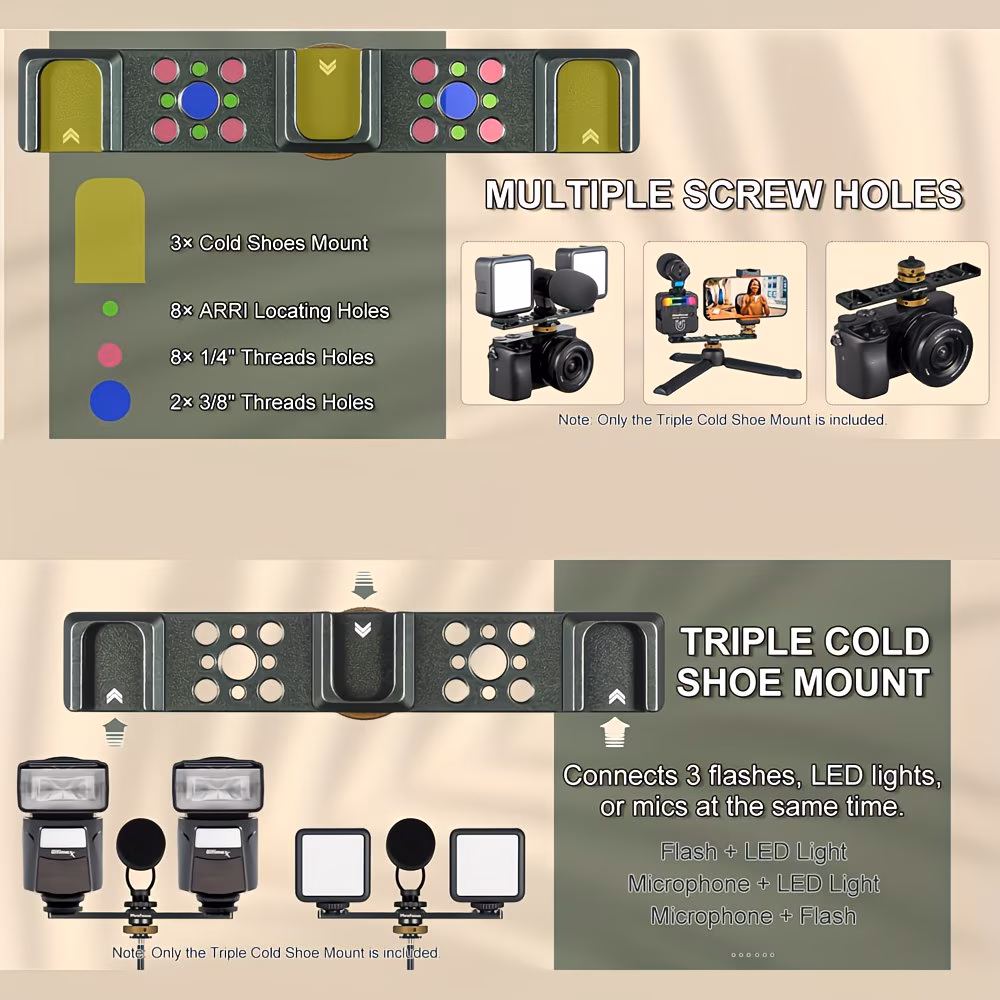 supporto per flash con attacco a , di prolunga 3-in-1 in di alluminio, realizzata in di alluminio, adatta per fotocamere /sony/nikon come adattatore universale per flash, compatibile con microfoni, luci led , per il vlogging Dettagli dell'articolo 3