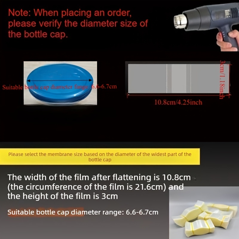 TEMU 100pcs Film de de bouchon de bouteille en PVC épaissi 4.25In/10.8Cm, Film rétractable en PVC, Convient pour la taille de diamètre de bouchon de