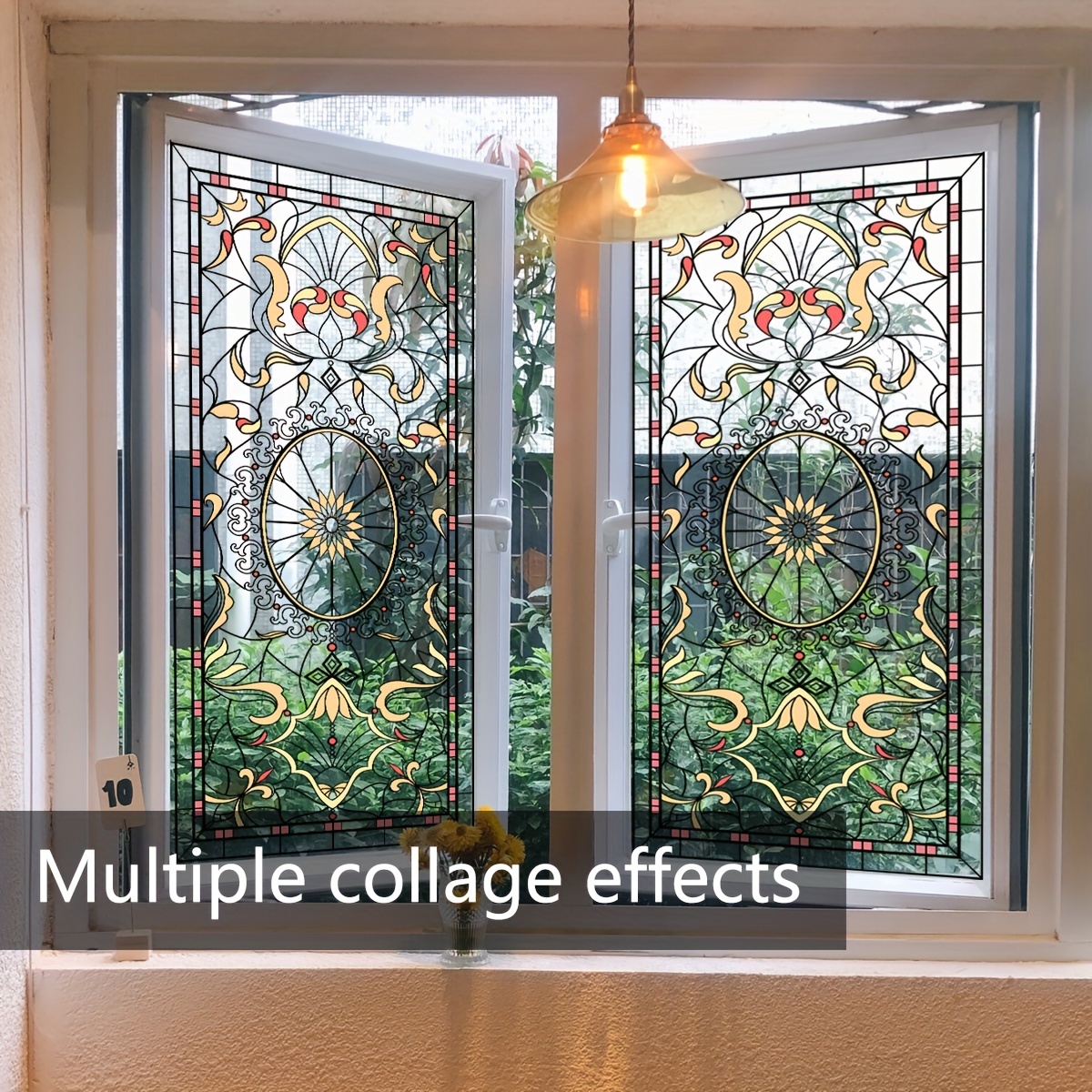 

Contemporary Static Cling Window Film - Polyvinyl Chloride, Reusable Double-sided Printed Stained Glass Effect Stickers, Decorative Privacy Screen - 39.37" X 15.75" (1 Set) - (dj2077-kq)