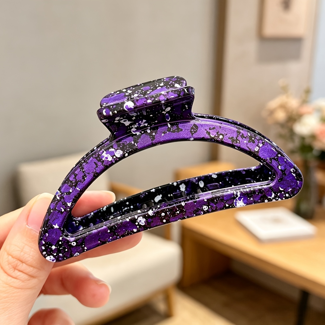 TEMU 1pc Ink-splash Glitter Half-round Hair Clip, Colorful Plastic Everyday Styling Hair Clip, Suitable For Updos & Half-up Hairstyles, Balancing