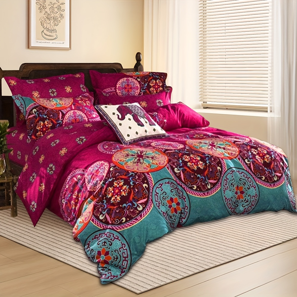TEMU 2/3pcs Bohemian Print Quilt Set For Double Bed, Large And Extra-large Bedding, Soft Microfiber Lightweight Bedding, Suitable For , A Great Gift