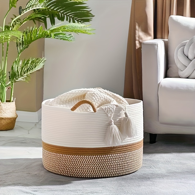 

1pc Style Large Laundry Storage Basket, Decorative Rope Organizer For Living Room, Bedroom, Nursery - Use For Clothes, Towels, Toys - Empty Gift Basket With Multiple Components, Laundry Baskets