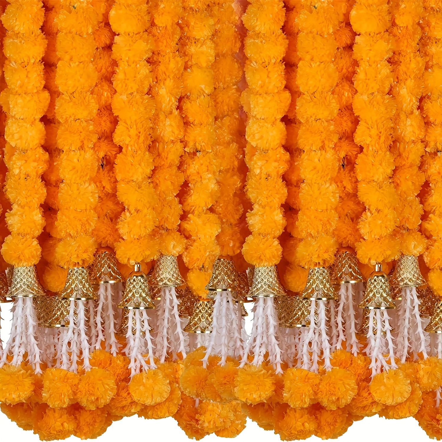 

3pcs Marigold Garland Set - Versatile Artificial Flower Decor For Parties, Weddings, Diwali & More - Perfect For Home, Office, Yard