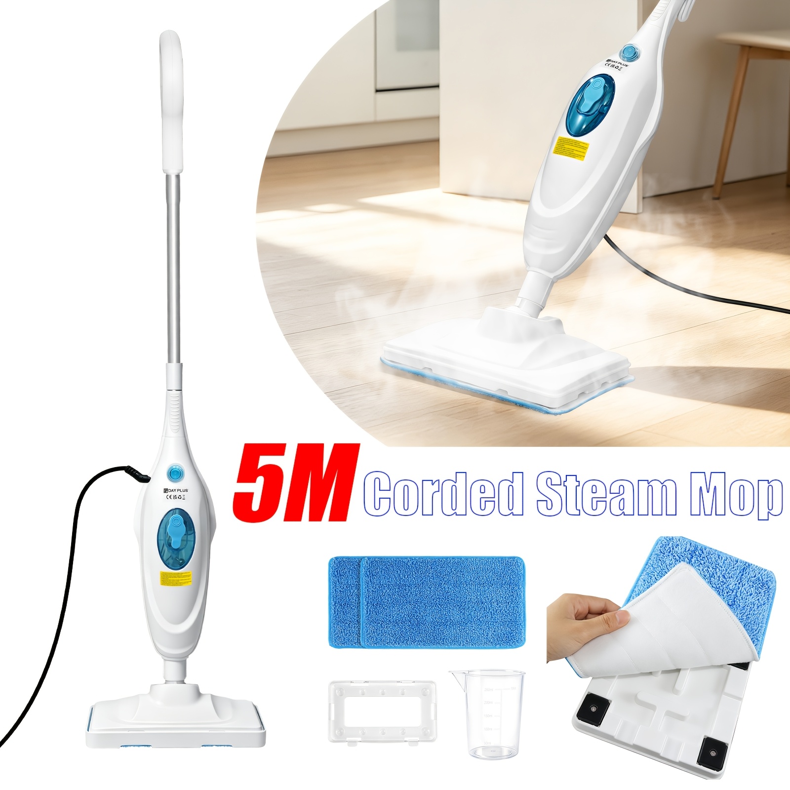 Image of 1500w Hot Steam Mop Cleaner, Hand Held Steam Cleaner Floor Steamer, Tile Cleaner, And Hard Wood Floor Cleaner With 2 Machine Washable Cleaning Pads