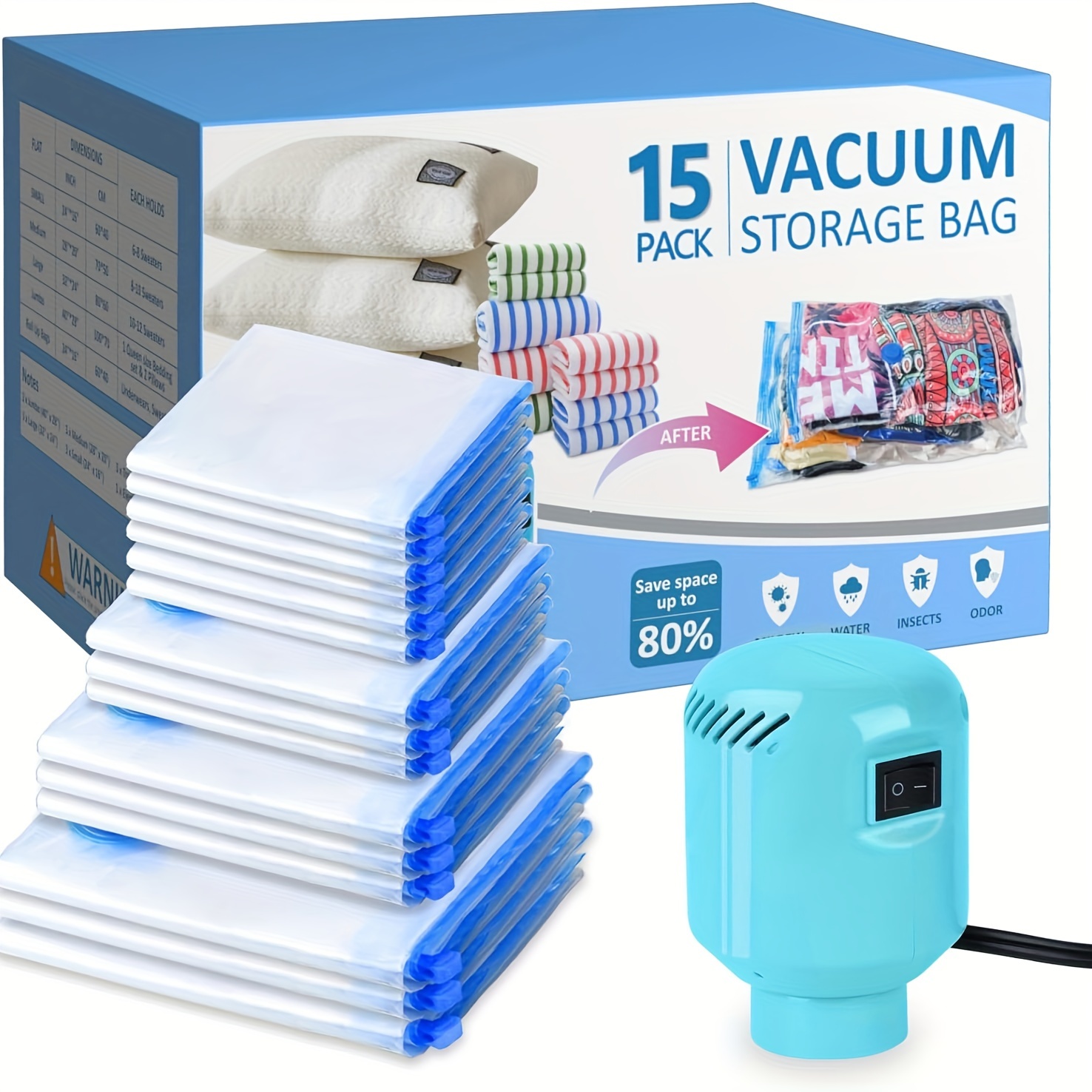 

Vacuum Storage Bags With Electric Air Pump, (jumbo/ Large/ Medium/ Small/ Roll) Space Saver Storage Vacuum Sealed Bags For Clothing, Bedding, Comforters, Blankets, Travel