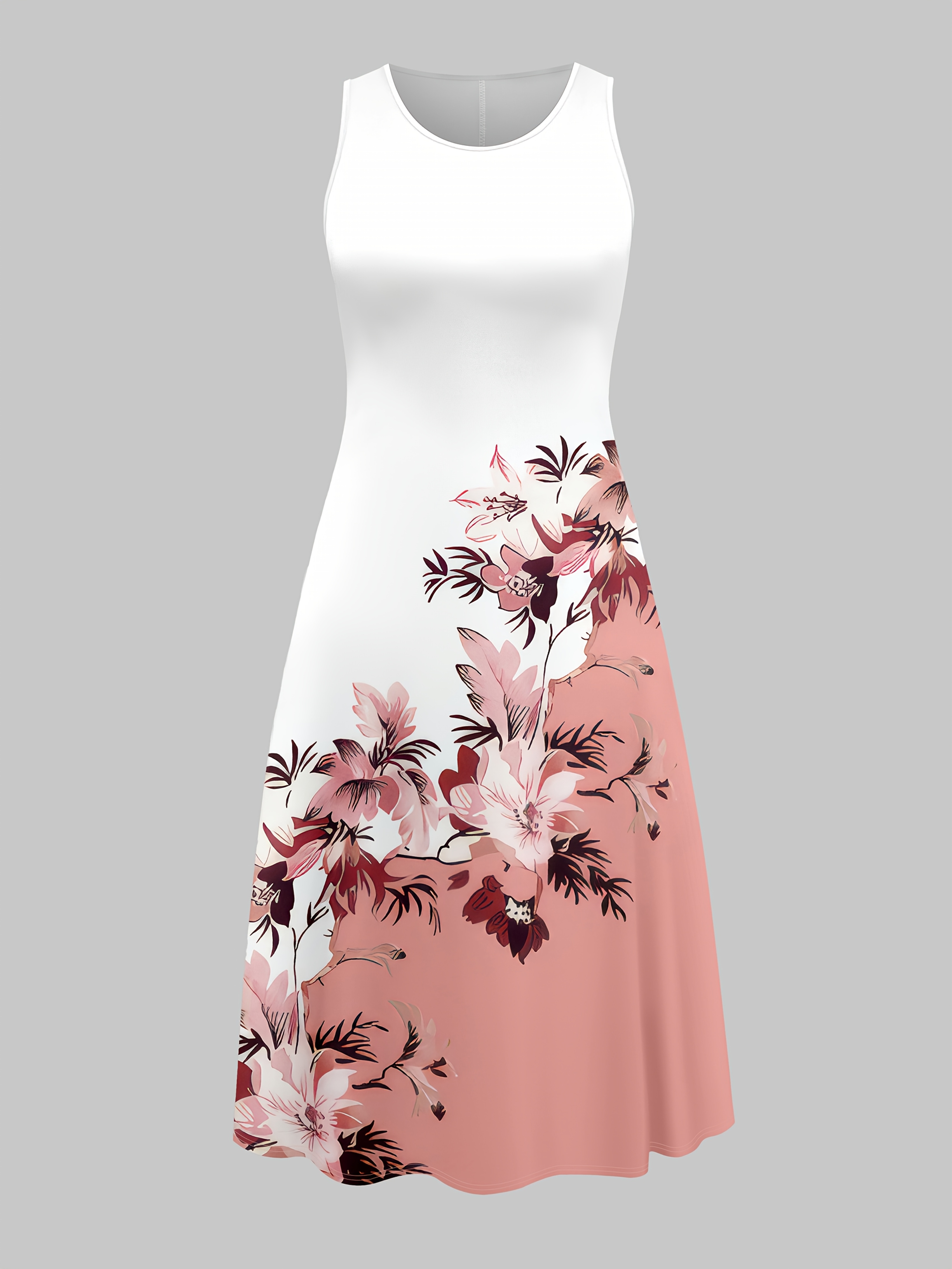 Fashion Women's solid color small cardigan and floral print patchwork dress two-piece set