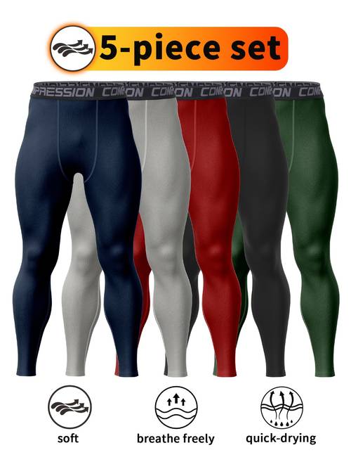 5pcs set of fitness pants for mens elastic breathable compressed and quick drying leggings suitable for running sports fitness and training