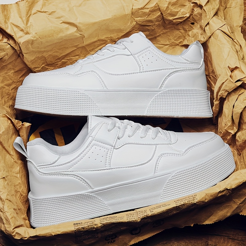 mens white sneakers casual lace low top sneakers season Temu France