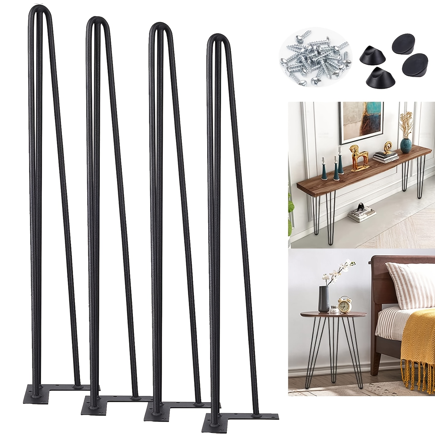 Image of 4-pack Dayplus Hairpin Table Legs, 34inch/86cm, Furniture Legs, Polished Finish, For Diy Home Office Restaurant Desk End Table Night Stand, Durable Metal Construction