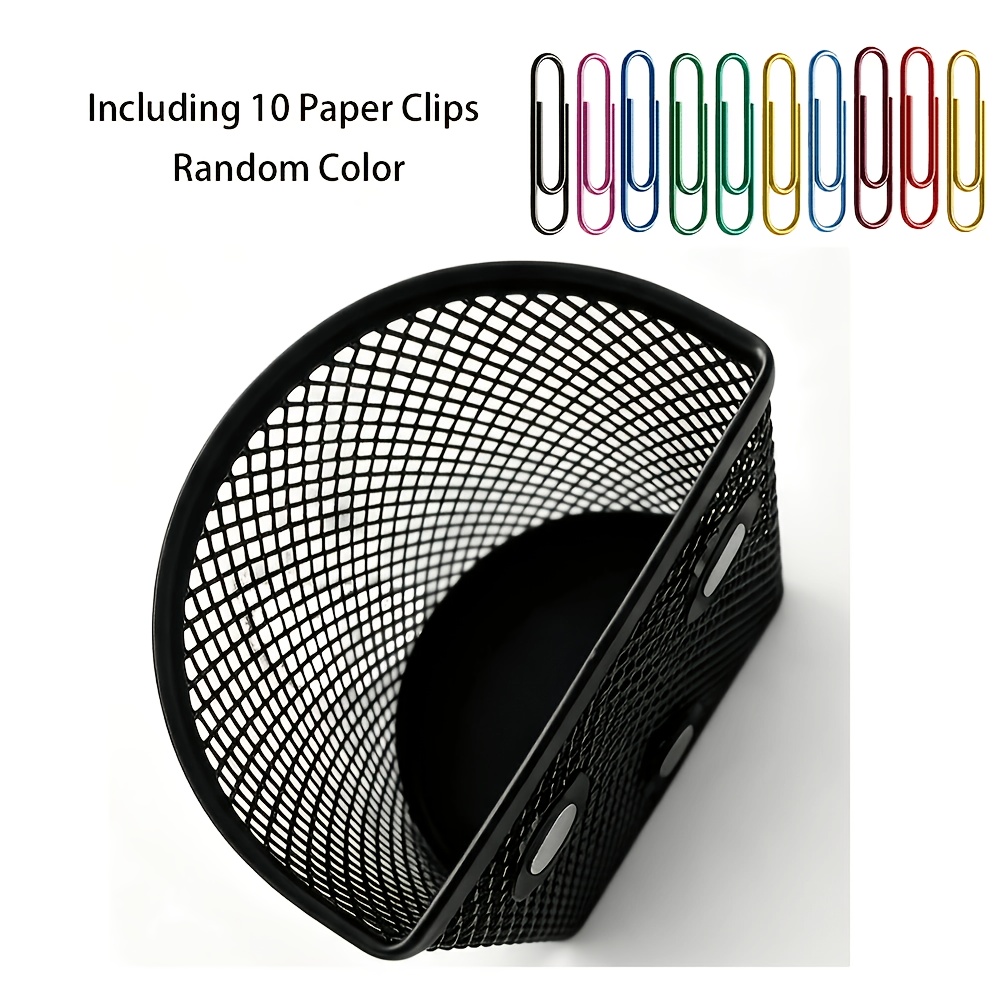 TEMU Porte-stylo magnétique en , rangement porte-crayons de bureau en métal avec 10 trombones colorés, support mural pour fournitures de bureau à