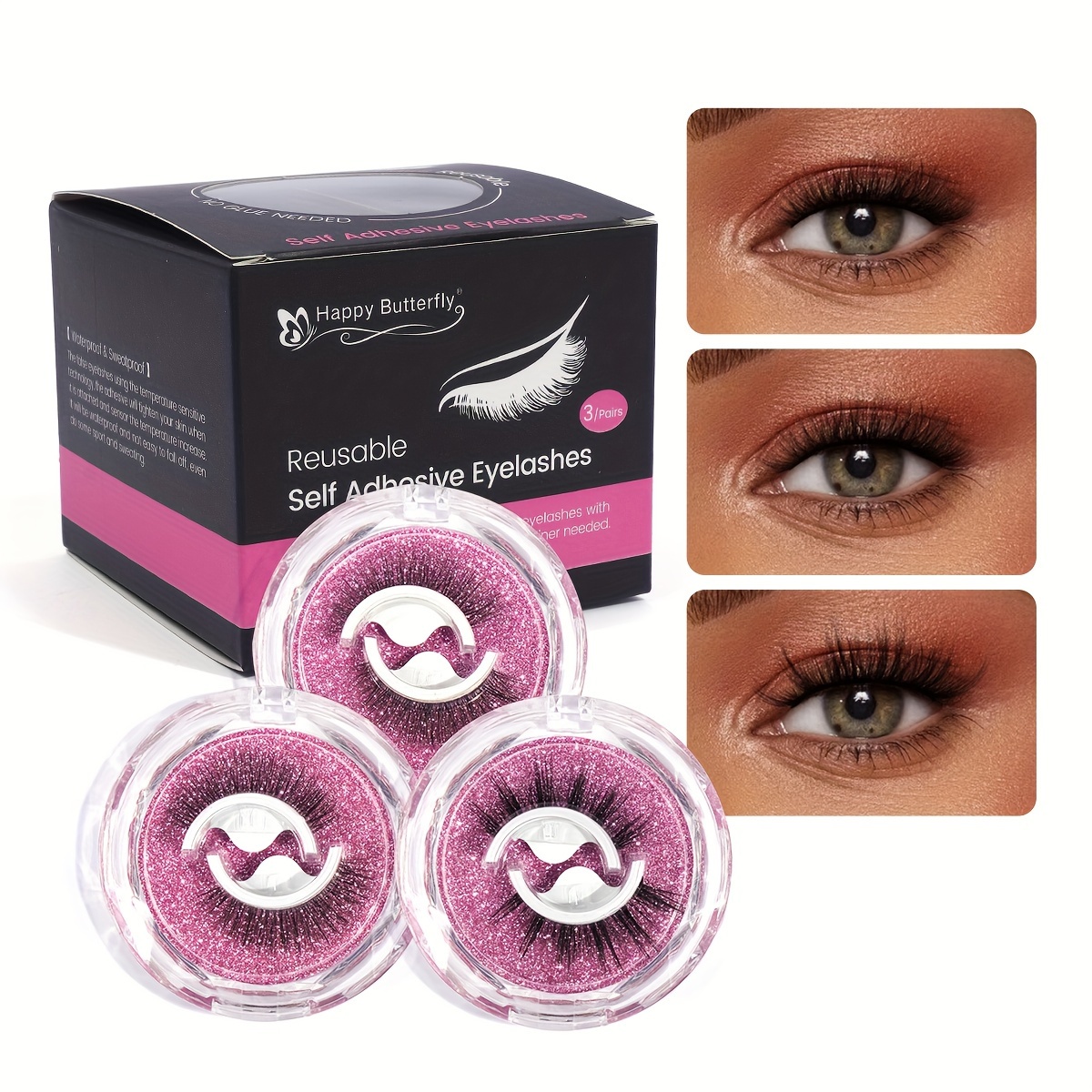 

3 Pairs Glue-free False Eyelashes Natural Cross Fluffy Curling Thick Eye Lashes Reusable Self-adhesive Eyelashes For Daily Eye Makeup