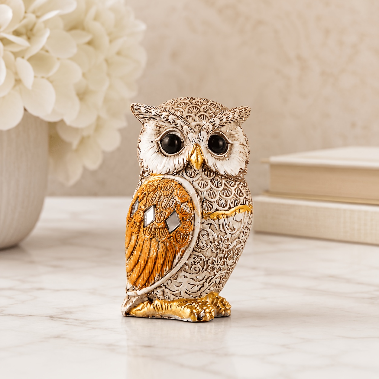 Image of 1pc Owl Resin Decoration, Creative Standing Diamond Owl Resin Room Entryway Decorative Statue, Craft Ornament, Tabletop Decoration