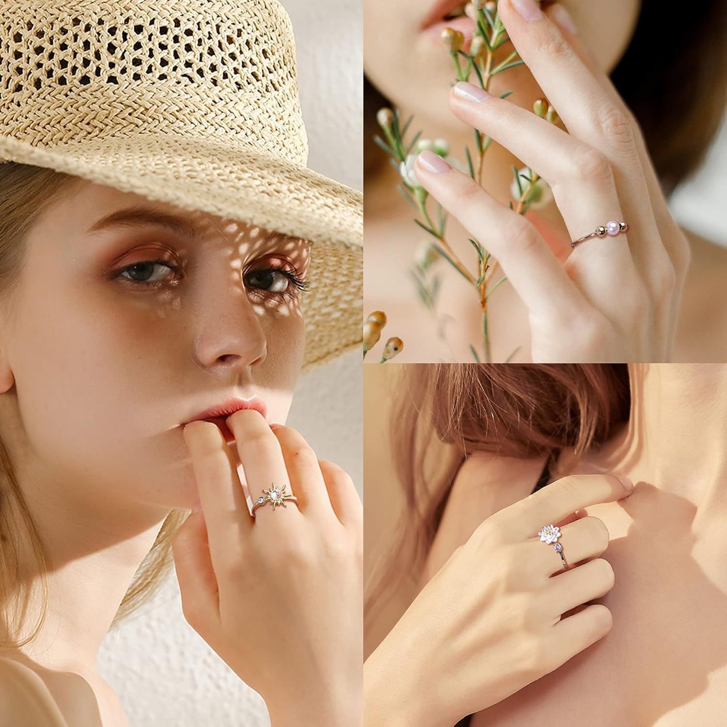 6pcs fidget rings for spinner fidget ring for anxiety adjustable anxiety relief ring set sunflower for lotus   bead relax spinning rings for teenager Product details 0