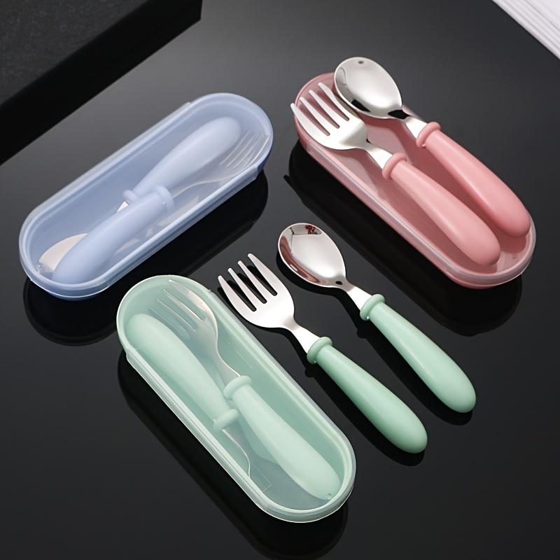 

3pcs/set Portable Fork Spoon And Storage Box Set, Portable Tableware For Outdoor Camping Picnic And Travel