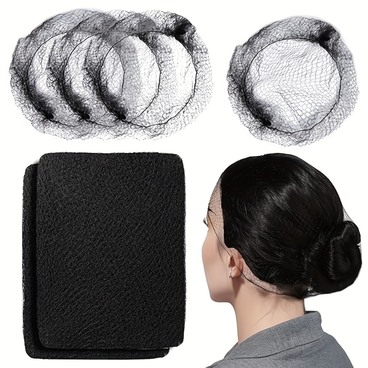 

60pcs Invisible Nylon Hair Nets For Staff, Kitchen Hair Mesh Caps, 20-inch, Black/, Hair Nets, Bread Net