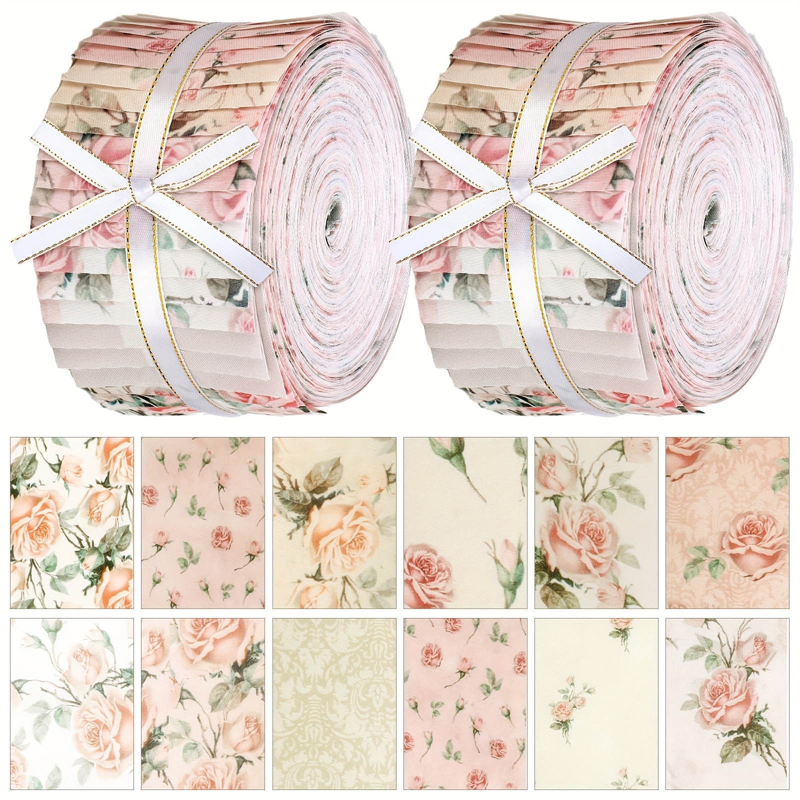TEMU 40pcs Of Spring-themed Pink Floral Fabric Jelly Rolls Designed For Quilting And , Featuring Patterns. Each Strip Measures 2.55 Inches And Is