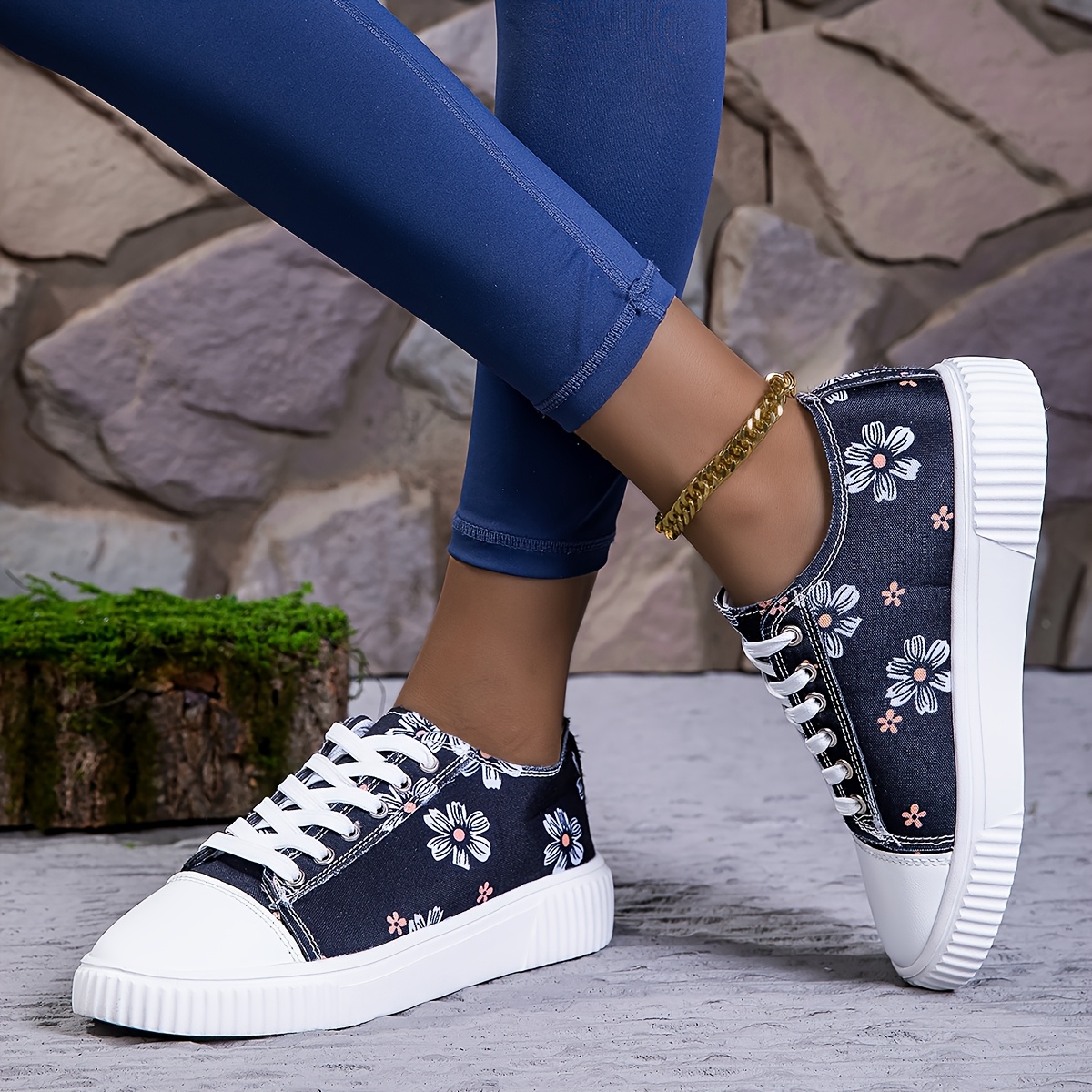 Women'S Fashion Sneakers - Casual Slip-On Sneakers with Floral Pattern, Comfortable Flat, Breathable, Low-Top, Round Toe, All-Season Sneakers, Casual Footwear | Floral Sneakers | Comfortable Sneakers