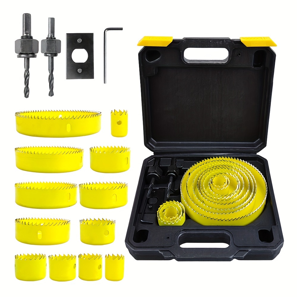 

16pcs Set, Set With 12pcs 3/4" To 5" (19mm-127mm), Come With 2*drill Bits, 1*installation Plate, 1*wrench, With Storage Box, Ideal For Soft Wood, Plywood, Drywall, Pvc