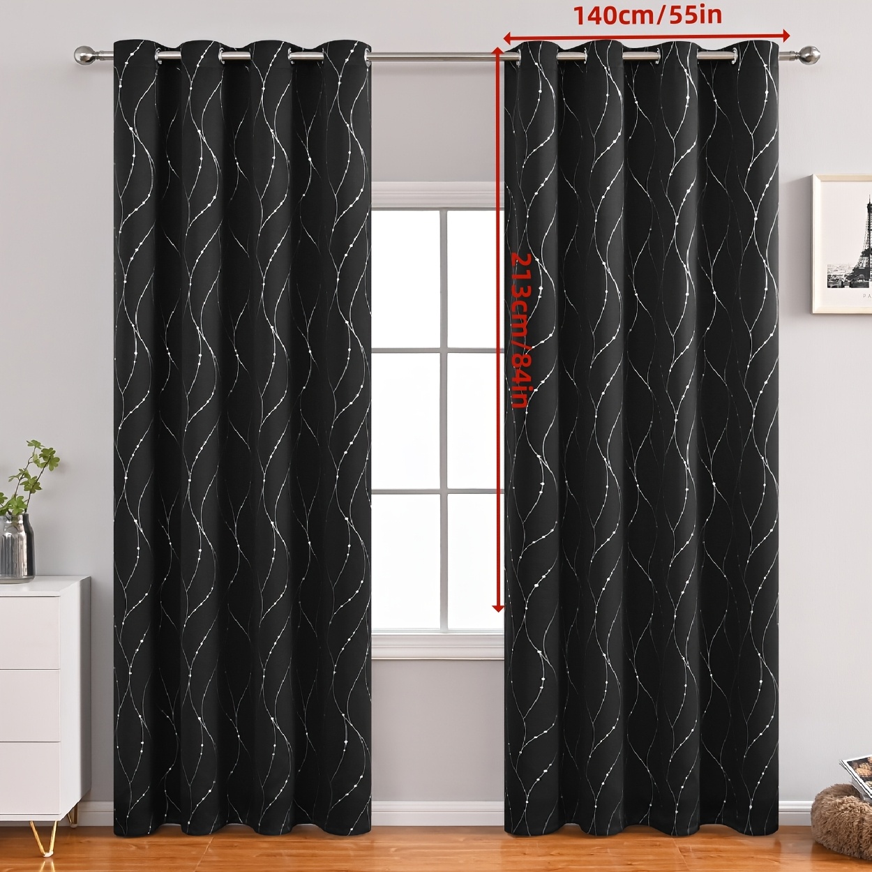 TEMU 2pcs Simple And Versatile Black Meteor Silvery-plated Sunshade/blinds In Sizes For Bedroom, Living Room, Study, Balcony, Home Decoration Curtain