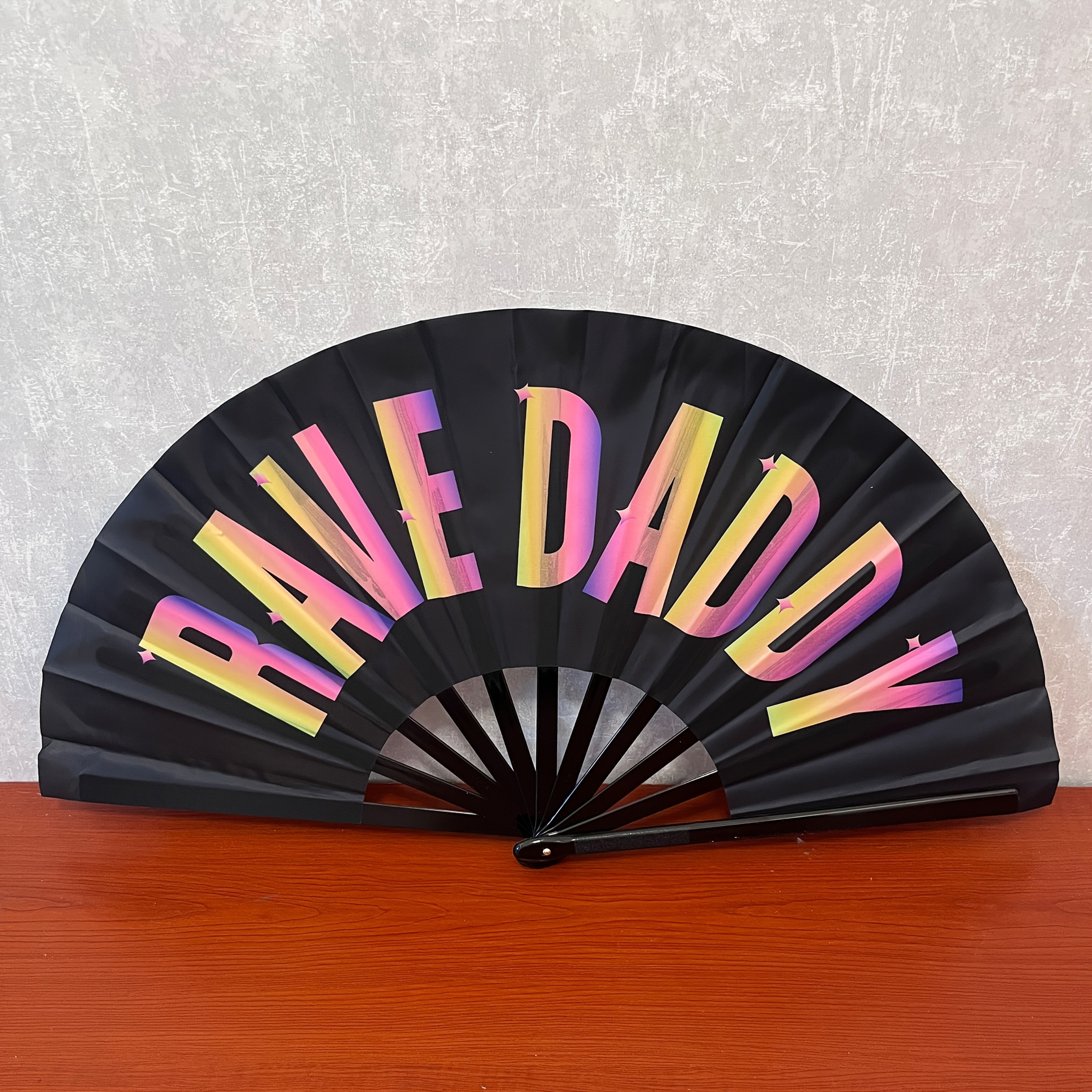 TEMU 13-inch Large Folding Fan Rave Daddy Letter Folding Fan, Plastic Ribbed Fan Large Size Folding Fan Rattle Fan, Men And Women Hand Fan, Suitable