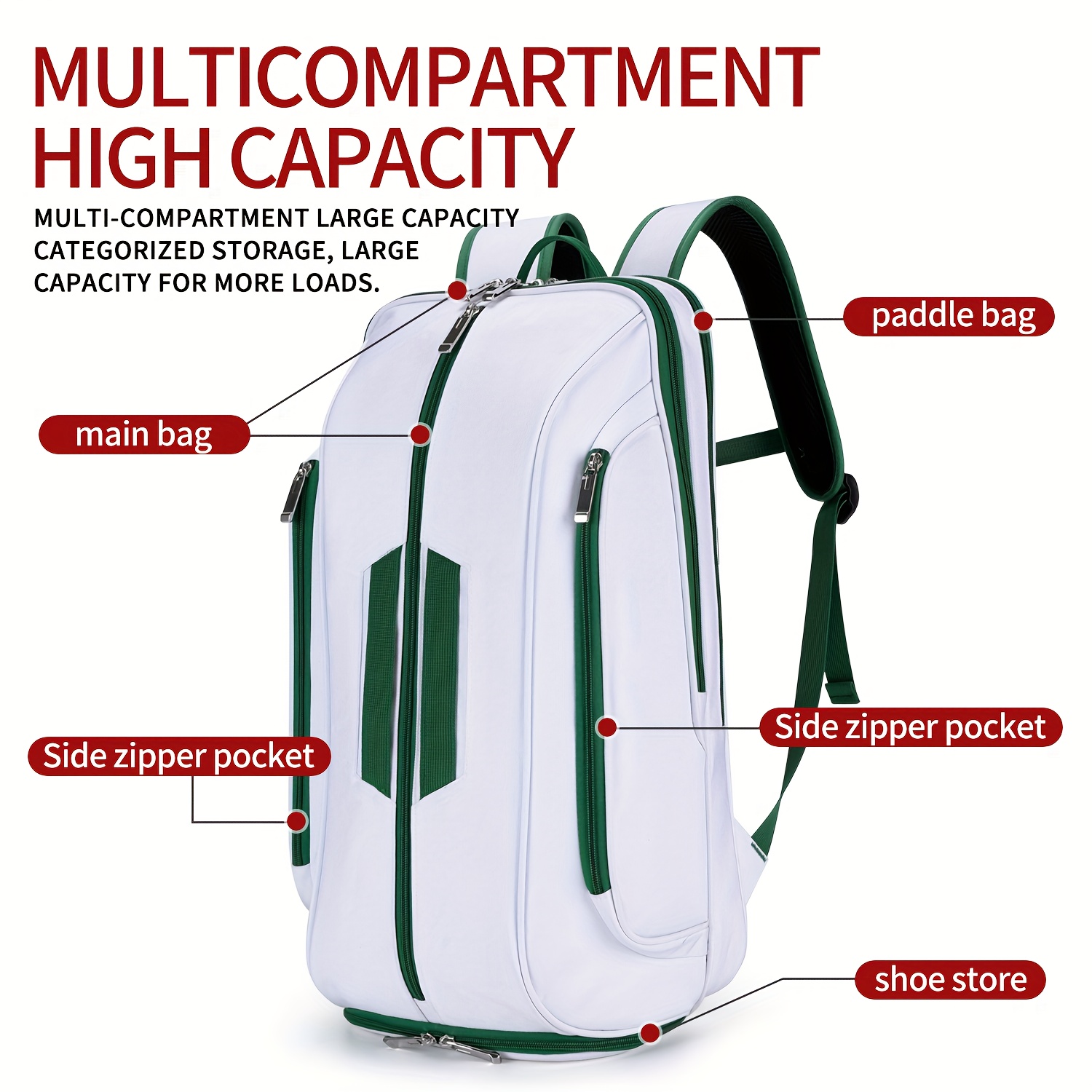 30L Sports Backpack with Separate Shoe Compartment Lightweight Breathable  Oxford Fabric, Multiple Zippered Compartments, Adjustable Shoulder Straps 