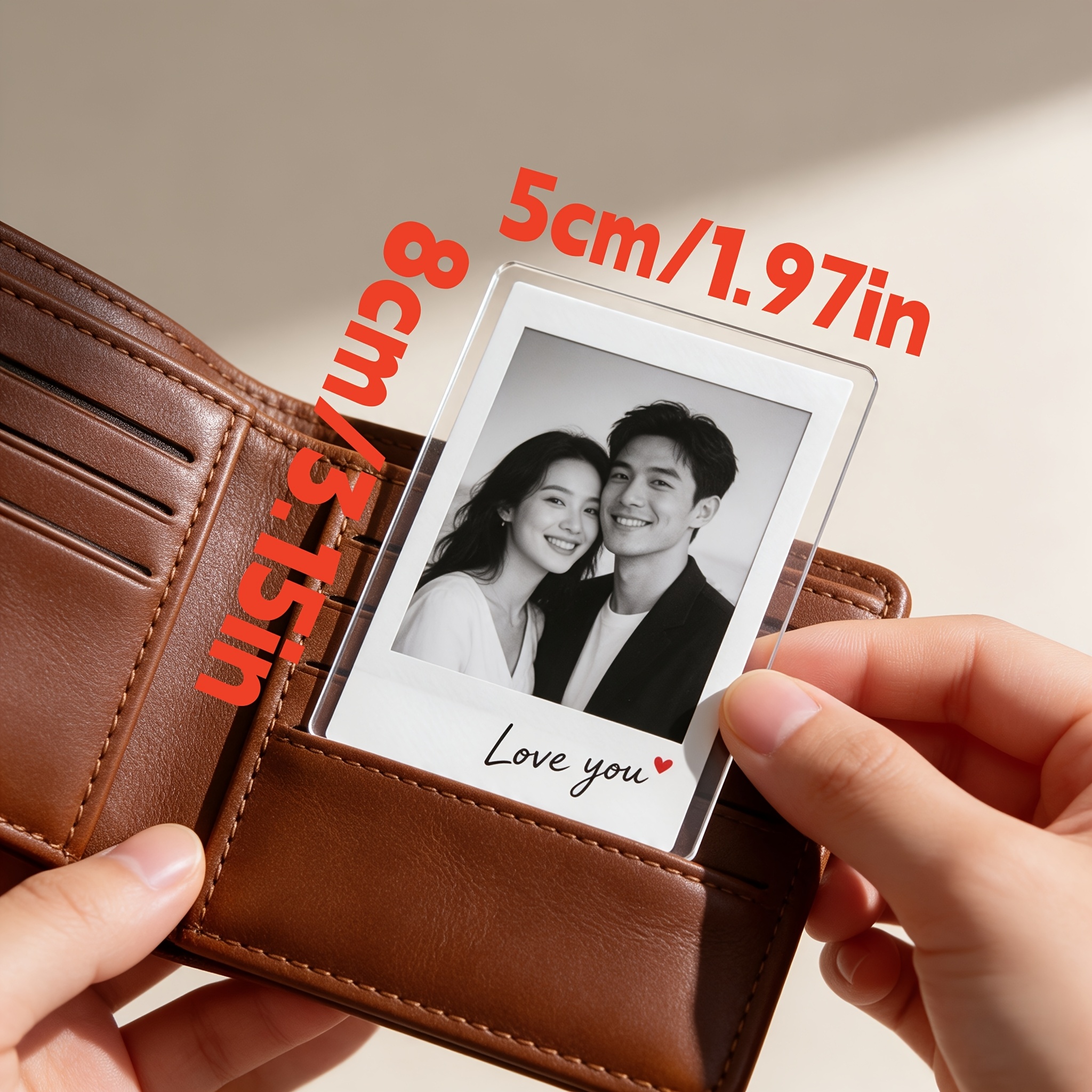 TEMU Custom Photo Name And Date Wallet Insert Card, 2mm Ultra-thin Flexible Clear Acrylic Picture Card, Personalized Keepsake Couple Gift