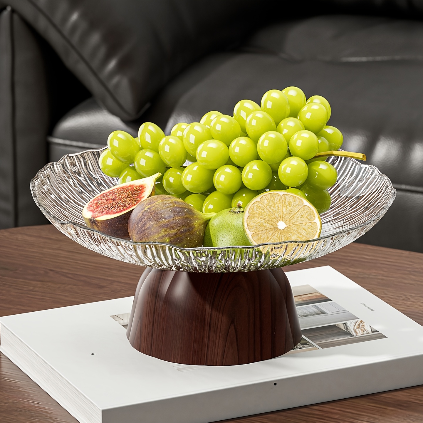 1pc High-leg Fruit Plate With Base, Grain Petal-shaped Candy Plate, Bread Plate, And Cake Plate, Suitable For Family Activities, Parties, Banquets, And Restaurants, Plastic Material Is More Durable