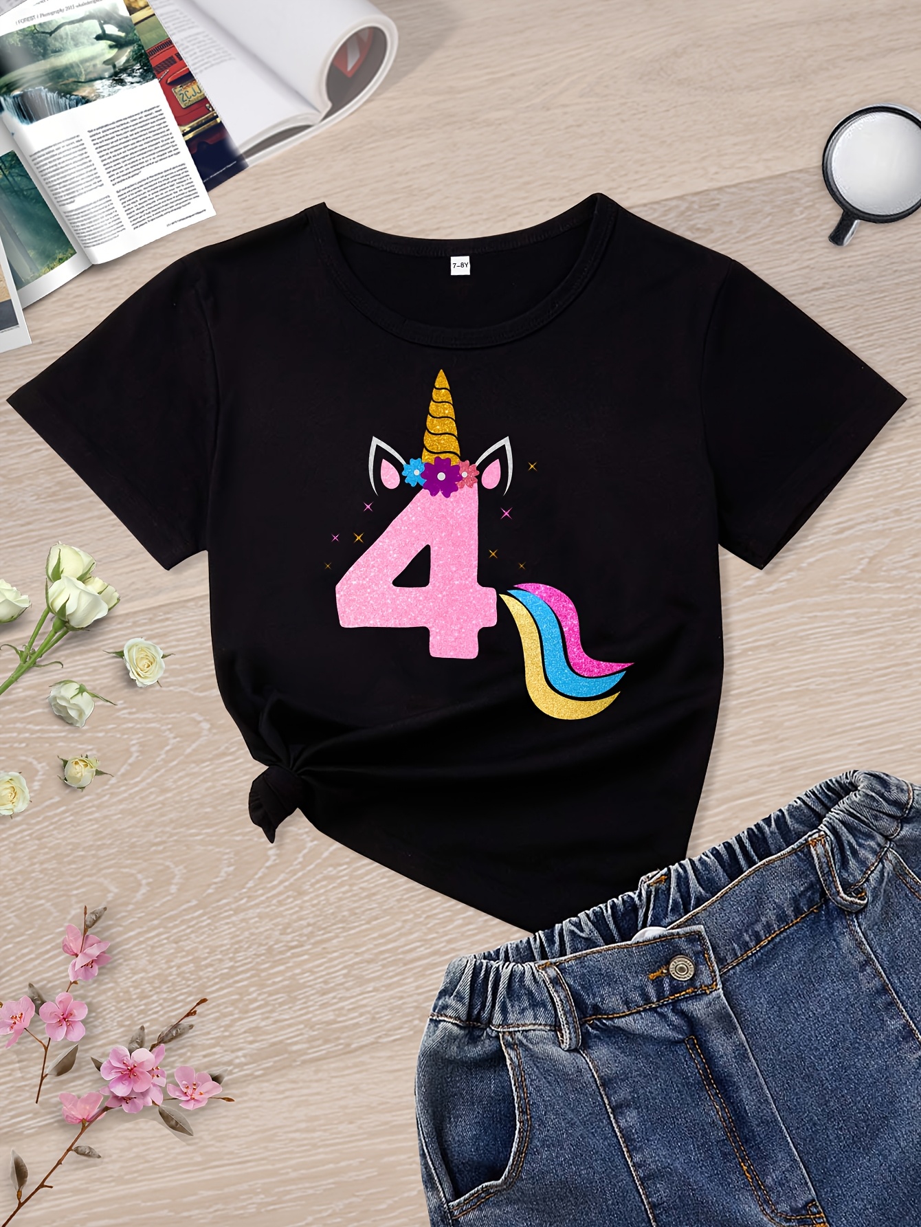 Haut Licorne Pour Fille - Marque F&F, Taille 5-6 Ans, Occasion Très Bon état
